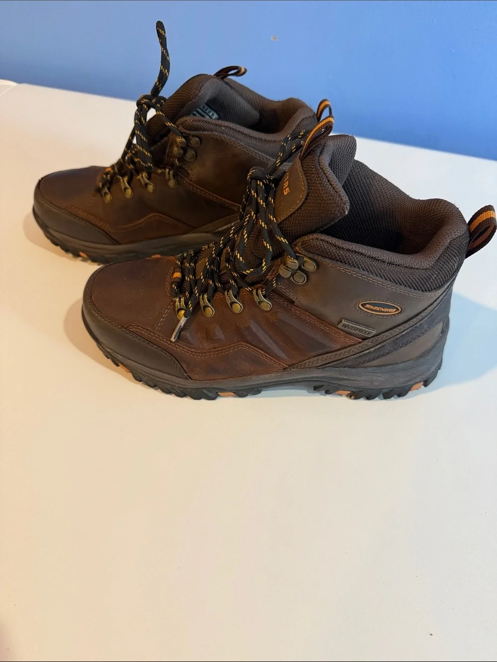 Skechers Brown Waterproof Hiking Boots with Orange Accents Men’s 8